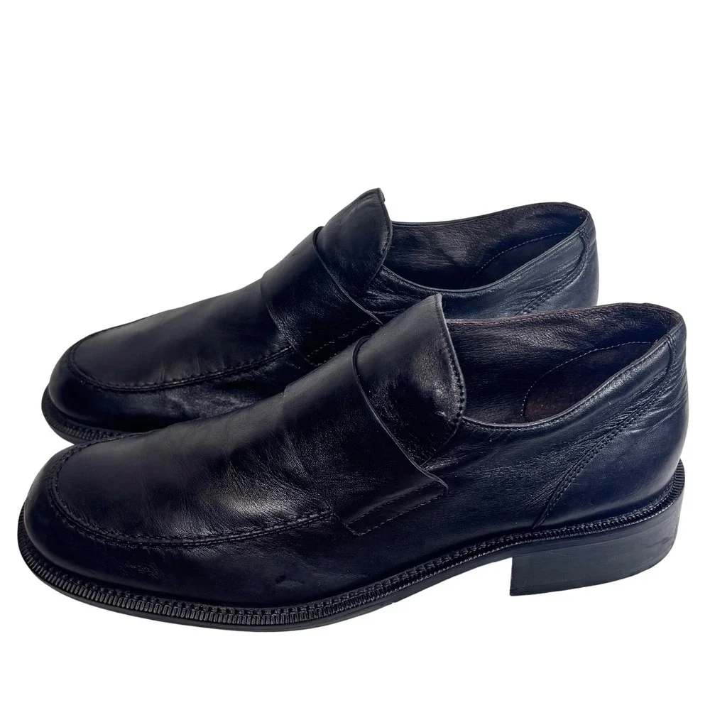 VTG Kenneth Cole Loafers Black Leather Slip On Square Toe ITALY Classic Sz 12